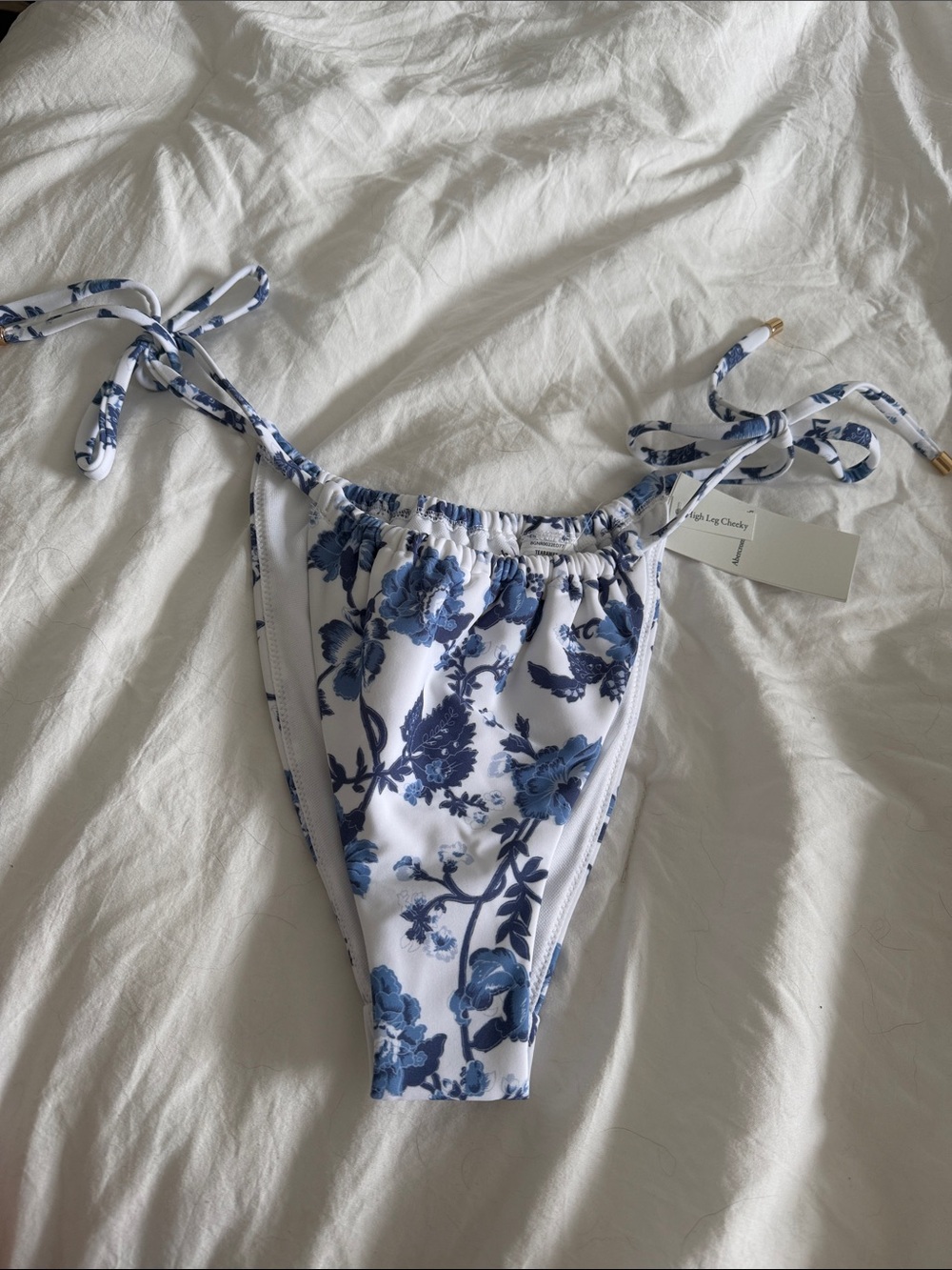 Abercrombie & Fitch White & Blue Floral Tie-Side Bikini Bottom